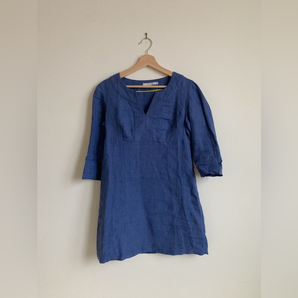 Boden Blue V-neck Linen Dress